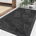 Smiry Front Door Mat Outside Entrance, Heavy Duty Sturdy Natural Rubber Doormat, Trap Dirt and Moisture, Easy Clean Low Profile Mats for Indoor Outdoor Entry, Interwoven Stripes 35x23, Black