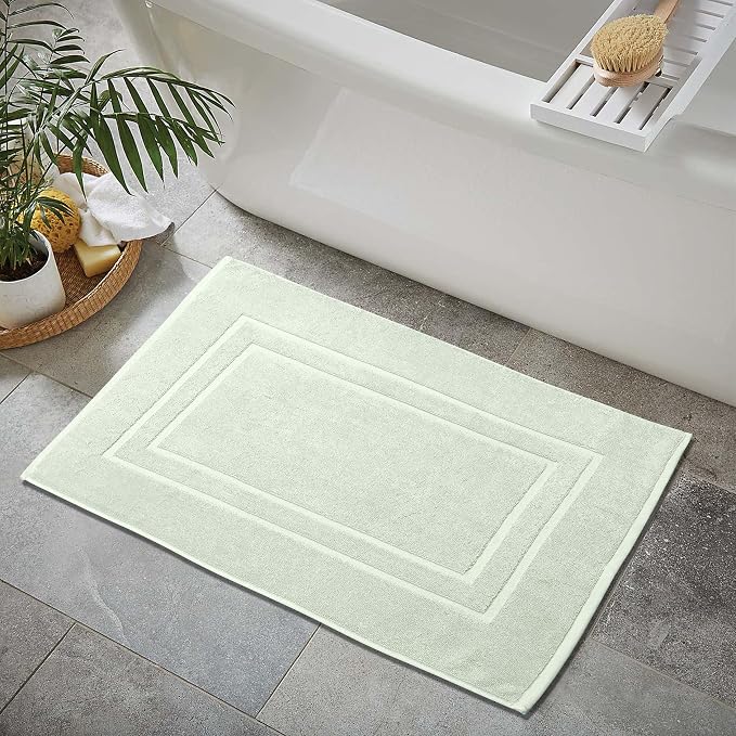 Feather & Stitch 2 Piece Towel Like Bath Mats (30x21 Inch) 100% Cotton Terry Bath Mats, Bathroom Shower Floor Mats [NOT A Bathroom Rug], Soft Absorbent Washable Mats - Frost