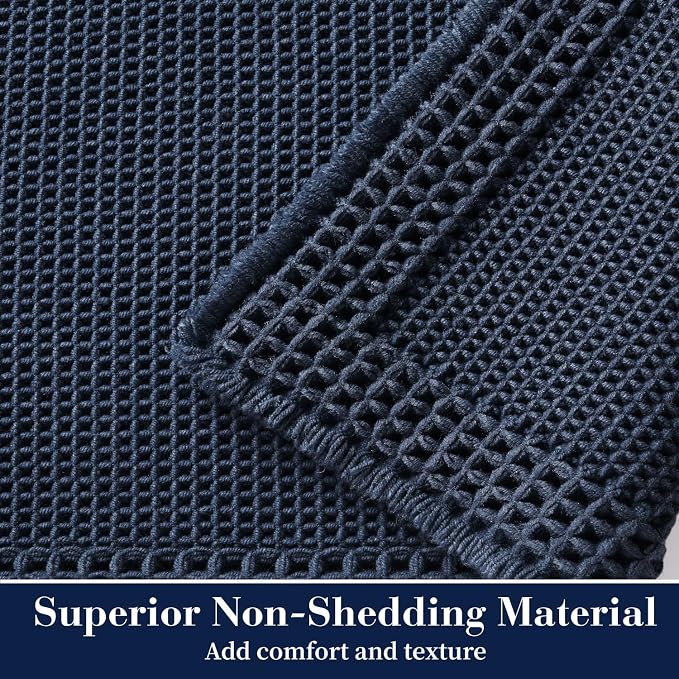 RESARE Waffle Bath Mat for Bathroom, Super Absorbent Bathroom Rugs Non Slip Machine Washable, Ultra Soft Quick Dry Boho Bath Rugs with Tassels, Farmhouse Home Decor Accessories, 24"x36" Navy