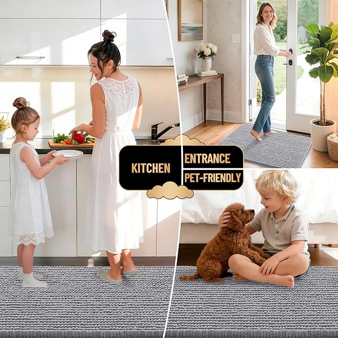 OLANLY Thick Bathroom Runner Rugs 47x17, Extra Soft Absorbent Chenille Bath Rugs, Rubber Backing, Machine Wash Dry, Long Bath Mats for Bathroom Floor, Tub and Shower, Home Decor Accessories, Grey