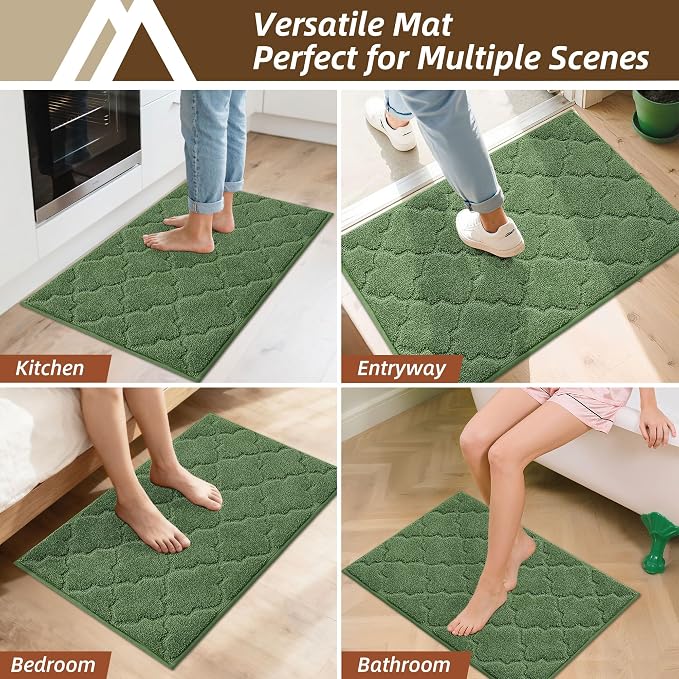 COSY HOMEER Kitchen Rugs 20" x 32" Washable Non Slip Kitchen Mats for Floor Absorbent Kitchen Carpet Soft Rugs for Kitchen,Sink Mat,Entrance,Area Rugs,Green