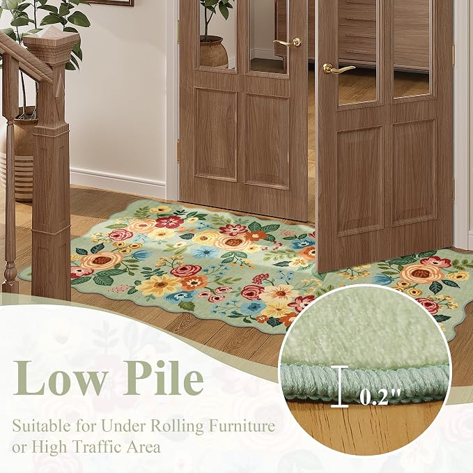 DUKINO 6x9 Area Rug, Floral Washable Rugs for Living Room with Non Slip Backing & Non-Shedding, Lightwight Low Pile Boho Design Large Carpets for Bedroom, Living Room, Dining Room, Green