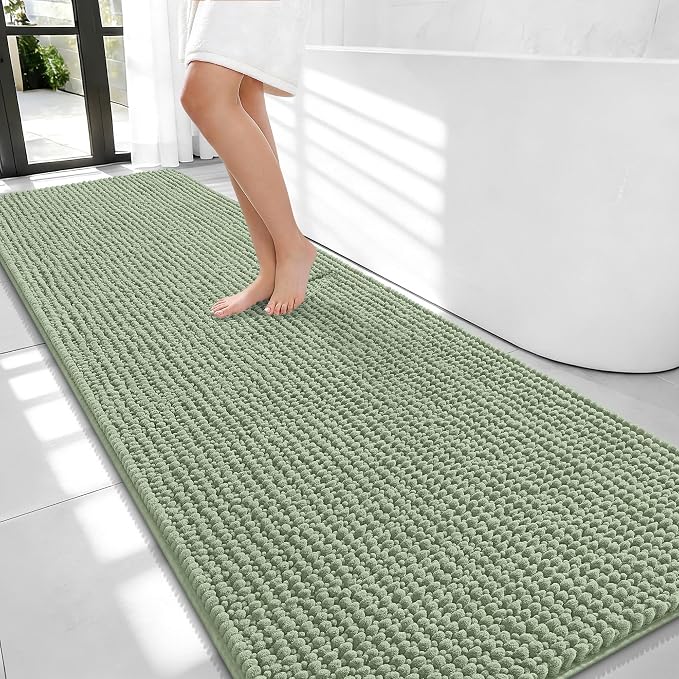 OLANLY Thick Bathroom Runner Rugs 70x24, Extra Soft Absorbent Chenille Bath Rugs, Rubber Backing, Machine Wash Dry, Long Bath Mats for Bathroom, Tub and Shower, Home Decor Accessories, Sage Green