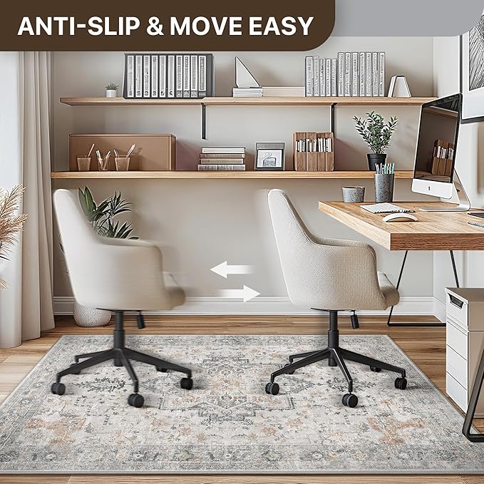 60"x60" Office Chair Mat for Hardwood Tile Floor, Under Desk Carpet Protector for Rolling Computer Chair Mat, Machine Washable Round Area Rug, Anti-Slip 1/5" Thick Low Pile Thin Floor Mat, Taupe