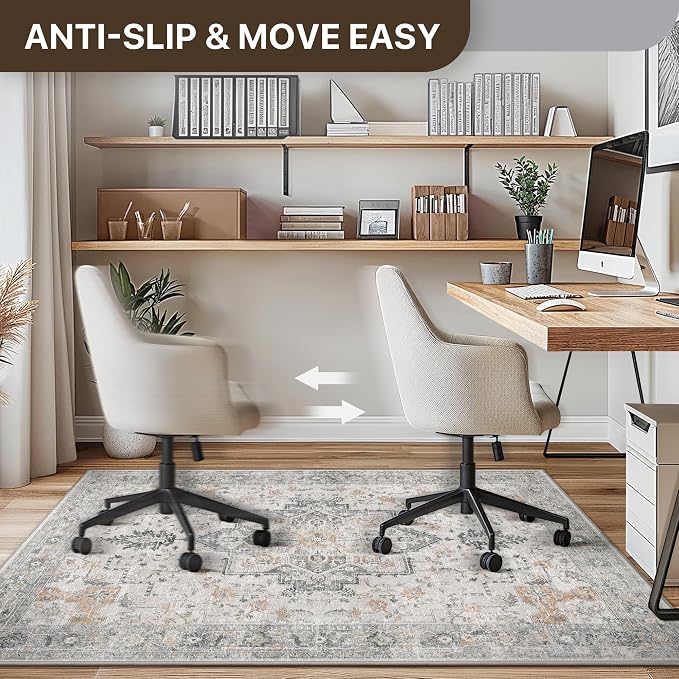 48"x72" Office Chair Mat for Hardwood Tile Floor, Under Desk Carpet Protector for Rolling Computer Chair Mat, Machine Washable Area Rug, Anti-Slip 1/5" Thick Low Pile Thin Vinyl Floor Mat, Taupe
