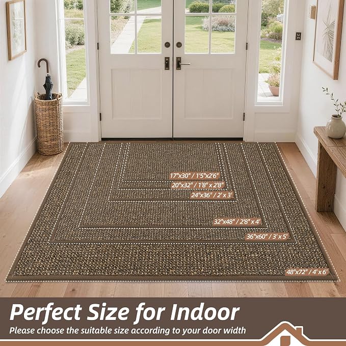 BEQHAUSE Dirt Trapper Door Mat 32" x 48", Non-Slip Washable Doormats Entrance Mat, Dirt Resistant and Absorbent Welcome Mat, Low Profile Floor Mats for Front Back Door and Entryway, Brown