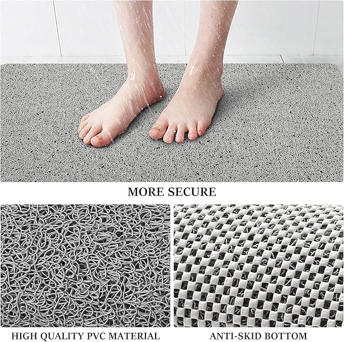 LuxStep Shower Mat Bathtub Mat,24x32 inch, Non-Slip Bath Mat with Drain, Quick Drying PVC Loofah Bathmat for Tub,Shower,Bathroom (Phthalate Free,Grey)