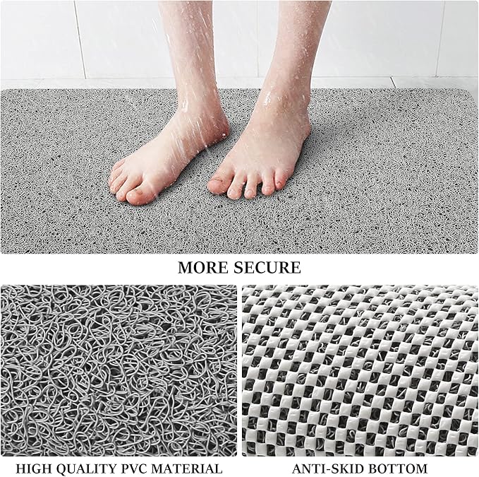 LuxStep Shower Mat Bathtub Mat,24x24 inch, Non-Slip Bath Mat with Drain, Quick Drying PVC Loofah Bathmat for Tub,Shower,Bathroom (Phthalate Free,Grey)