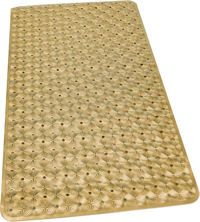 Bathtub Mat Non Slip with Suction Cups 15"x27" - Anti-Slip Shower Mat for Kids, Toddlers, and Seniors - Machine Washable Bath Tub Mat with Multiple Drainage Holes (Gold)