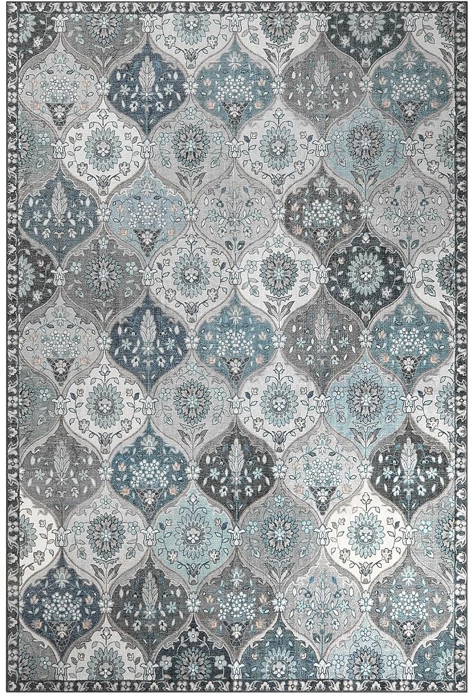 Lahome Moroccan Washable Area Rug 6x9, Ultra-Thin Large Living Room Rugs for Bedroom, Oriental Trellis Distressed Non Shedding Throw Carpet for Dining Room Office Elise, Blue