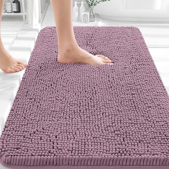 OLANLY Bathroom Rugs 35x24, Extra Soft Absorbent Chenille Bath Rugs, Rubber Backing Quick Dry, Machine Washable Bath Mats for Bathroom Floor, Tub and Shower, Home Decor Accessories, Deep Plum