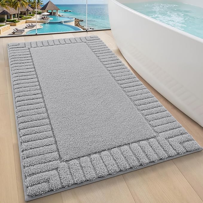 LUMI Bathroom Rugs Non Slip with Rubber Backing, Extra Soft Plush Microfiber Bath Rug Absorbent, Machine Washable Bath Mat Quick Dry for Tub, Shower, Hotel, Light Grey, 24"x43"
