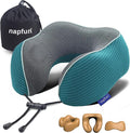 napfun Neck Pillow for Traveling, Upgraded Travel Neck Pillow for Airplane 100% Pure Memory Foam Travel Pillow for Flight Headrest Sleep, Portable Plane Accessories, Teal