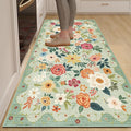 DUKINO 3x6 Runner Rug, Washable Soft Floral Hallway Runner Rug with Non Slip, Low Pile Thin Floor Carpet for Kitchen, Bathroom, Entryway, Laundry, Entryway, Green