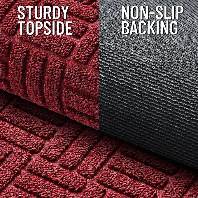 OLANLY Front Door Mat Outside Entrance 35x23, Absorbent, Heavy Duty Sturdy Natural Rubber Doormat Indoor Outdoor, Non-Slip, Stain and Fade Resistant, Low Profile Floor Mat for Entryway, Black Red