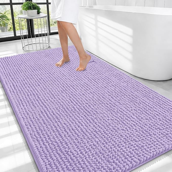 OLANLY Thick Large Bathroom Rugs 44x32, Extra Soft Absorbent Chenille Bath Rugs, Rubber Backing, Machine Wash Dry, Bath Mats for Bathroom Floor, Tub and Shower, Home Decor Accessories, Lavender