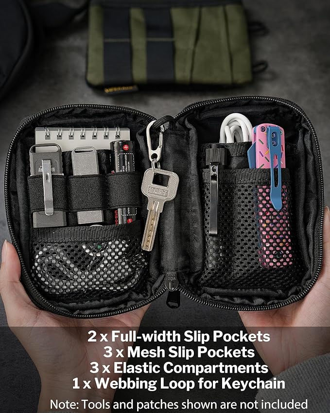 VIPERADE VE26 EDC Pouch Organizer with 11 Compartments, Small Tool Pouch with DIY Patches Area, EDC Pocket Organizer for Mutitools