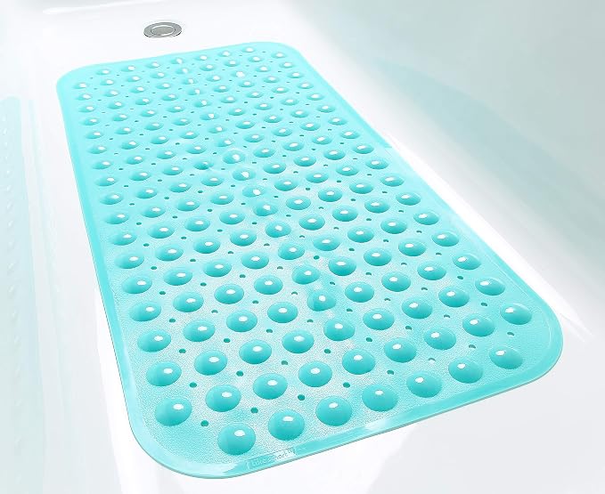 Large Non-Slip Bathtub & Shower Mat 31 inch x16 inch (Smooth/Non-Textured Tubs Only) Safe, Clean, Machine-Washable, Superior Grip&Drainage, Vinyl, Opaque Turquoise/Green-Blue, Medium
