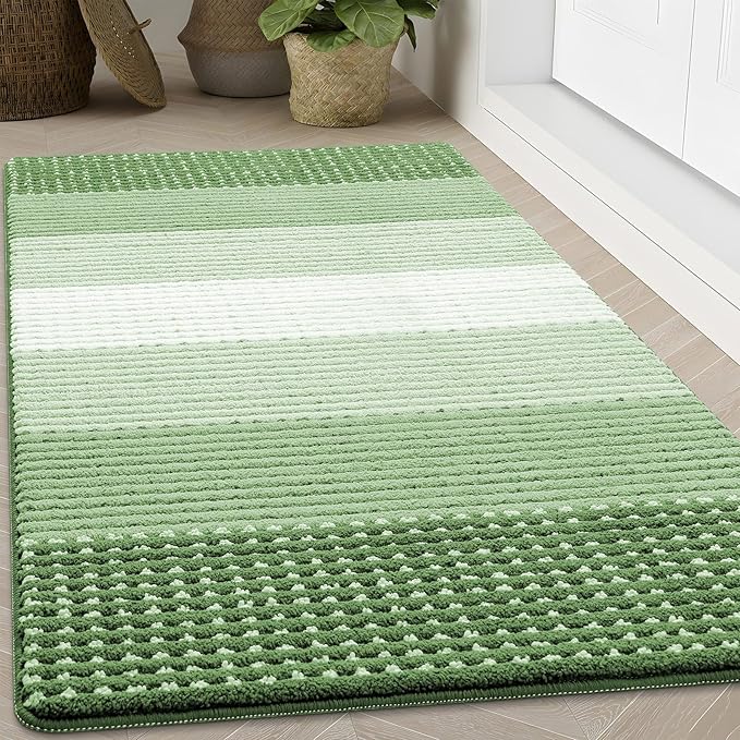 Kitinjoy Indoor Outdoor Door Mat, 71x47 Non-Slip Absorbent Dirt Trapper, Low-Profile Washable Inside Entrance Front Floor Mat, Sturdy Soft Entry Dotted Ombre Doormats for Entryway, Sage Green