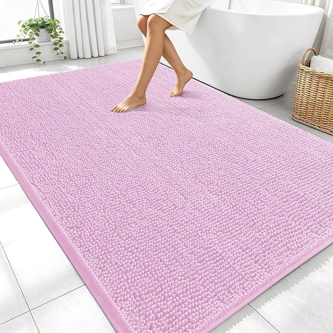 OLANLY Large Bathroom Rugs 70x46, Extra Soft Absorbent Chenille Bath Rugs, Rubber Backing Quick Dry, Machine Washable Bath Mats for Bathroom Floor, Tub and Shower, Home Decor Accessories, Pink