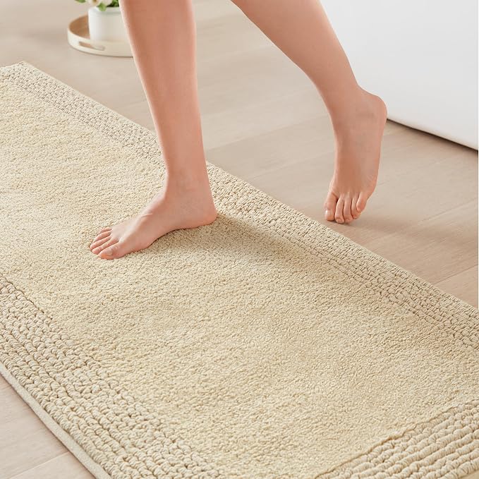 Madison Park Splendor Reversible 100% Cotton Tufted Bathroom Rug-3000 GSM Hotel Quality Luxurious Plush Medium Pile Bath Mat Absorbent, Quick Dry, Shower Room Décor, 24x72, Natural