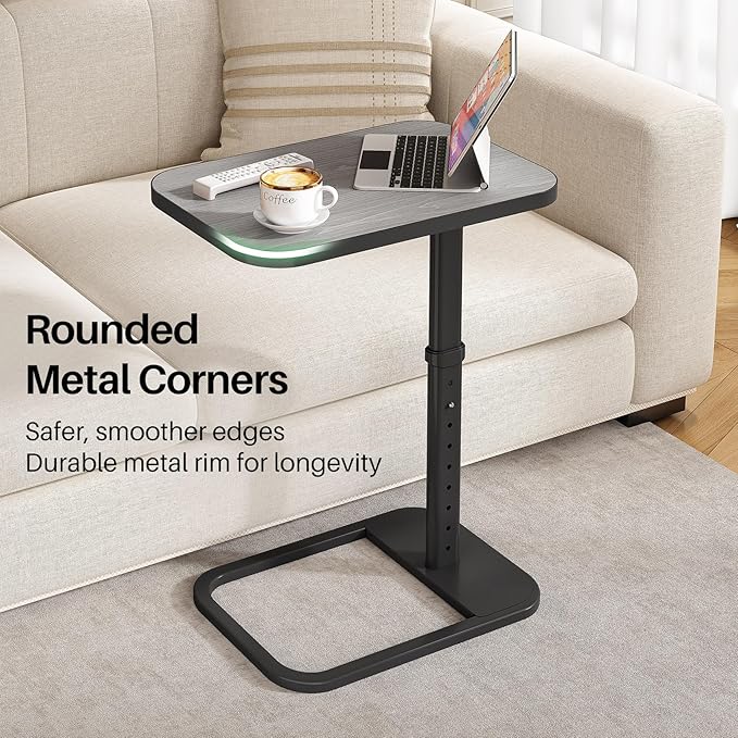Kitstorack Upgraded TV Tray Table with Panel Lock, 90° Flip-Over Design & Adjustable Height, Sofa Arm Side Table for Eating, Laptop, Couch, Bed, or Small Spaces, Dark Gray