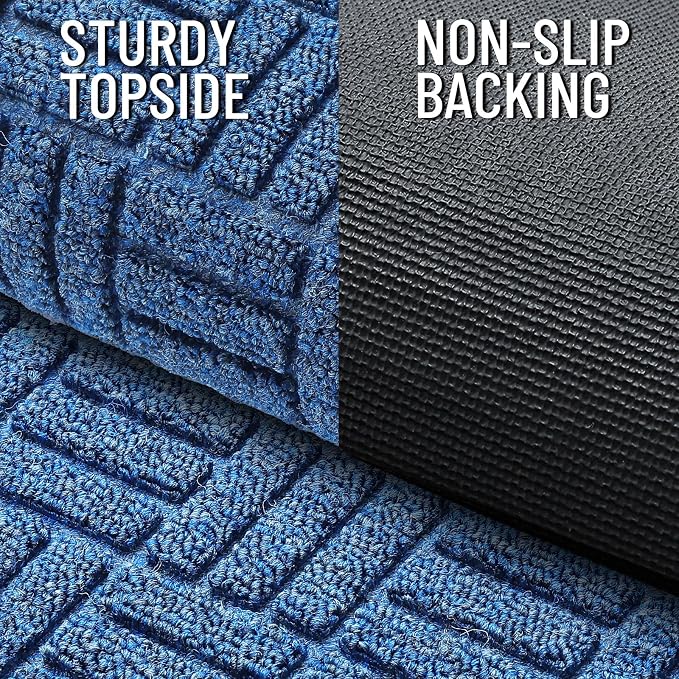 OLANLY Front Door Mat Outside Entrance 47x17, Absorbent, Heavy Duty Sturdy Natural Rubber Doormat Indoor Outdoor, Non-Slip, Stain and Fade Resistant, Low Profile Floor Mat for Entryway, Ocean Blue