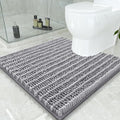 Smiry Bathroom Toilet Rugs U Shaped 24x24, Extra Soft Absorbent Non Slip Rubber Backing Chenille Contour Bath Rugs for Toilet, Machine Washable Contoured Bath Mats, Grey