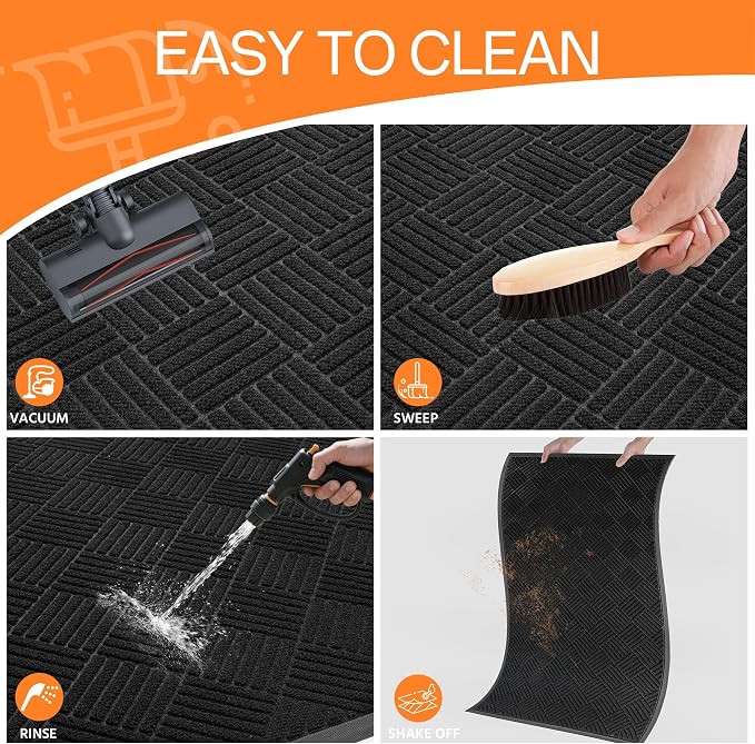 Indoor Outdoor Door Mat, 6’x 4' Doormat for Entryway, Rubber Backing Non Slip Front Door Mat Outside Entrance, Super Absorbent Commercial Floor Mat for Home Office, Black