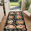 DUKINO 3x5 Area Rug, Floral Non-Slip Indoor Washable Rug with Low Pile & Non-Shedding, Lightwight Boho Design Carpet for Entryway, Bedroom, Kids Room, Living Room, Kitchen, Black