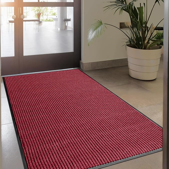 MaxMat® Extra Large Commercial Door Mat, Rubber Border Heavy Duty Door Mat, Waterproof, Low-Profile, Easy to Clean, Rubber Entry Mat. (Red, 4 x 6 Feet)