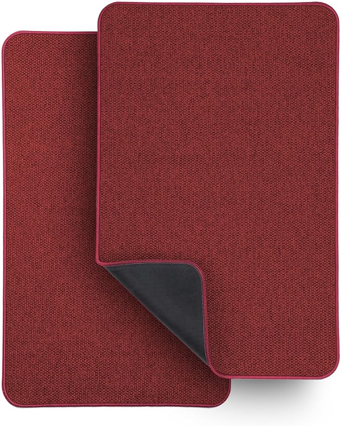 Bosap Bath Mat,Ultra Thin Bathroom Rugs,Rubber Bath Mats for Bathroom,No Slip Bath Rugs,Quick Dry,Machine Washable,Low Pile,Absorbent,Shower Outside,Sink,Home Decor Accessories.Red,1'5"x2'3"(2 Pack)