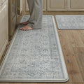 PureCozy Kitchen Mats 2PCS Anti Fatigue Cushioned Mat Blue Vintage Kitchen Mats for Floor Waterproof Non Slip Comfort Standing Distressed Rug for Sink Laundry Office 17.3"x47"+17.3"x30"