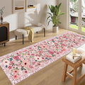 DUKINO 2x8 Runner Rug for Hallway, Washable Kitchen Runner Rug with Rubber Backing Non Slip, Low Pile Soft Boho Floral Thin Carpet for Entryway, Hallway, Bathroom, Laundry Room, Pink