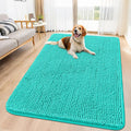 Smiry Dog Door Mat for Muddy Paws 59x32, Absorbent Dirt Trapper, Non-Slip Washable Chenille Entryway Rug for Inside Floor, Teal, Classic Solid