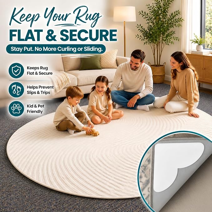20 PCS Carpet-to-Carpet Rug Corner Grippers, Cloth-Backed Non Slip Pads for Area Rugs Over Carpet, Double-Sided Rug Stoppers Prevent Sliding, Curling & Bunching, Keep Rug Corners Flat (Patented Mesh)