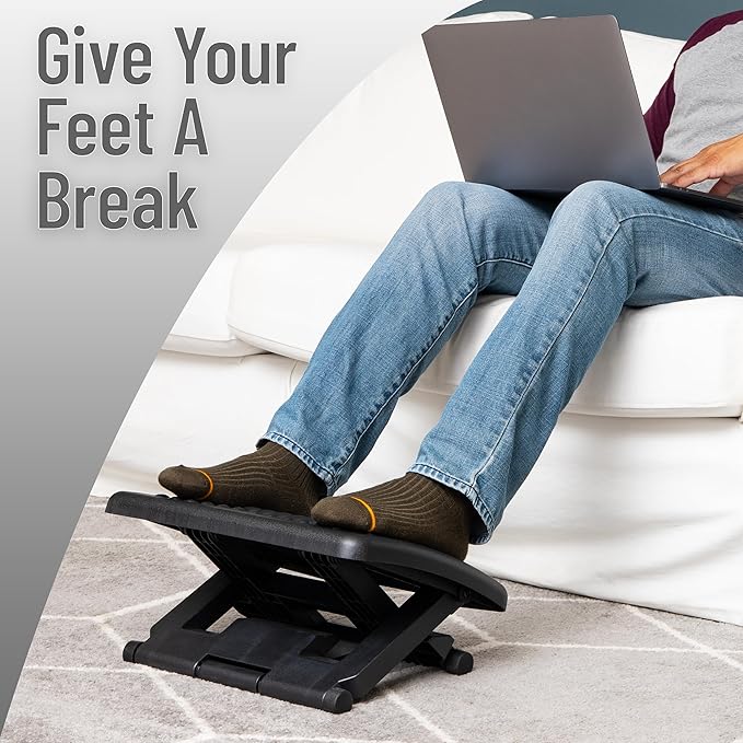 Mind Reader Adjustable Height Ergonomic Foot Rest with Massage Rollers, Black