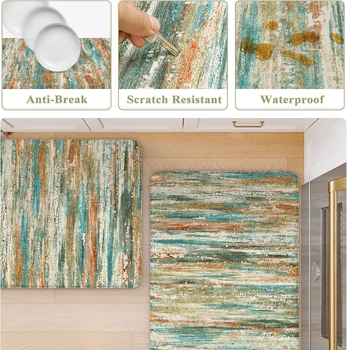 KIMODE Kitchen Mats for Floor Anti Fatigue 20"x47"+20"x32", Farmhouse Kitchen Rugs Sets of 2, Colorful Rugs for Kitchen Floor, Memory Foam Standing Mats for Laundry Office Sink Desk