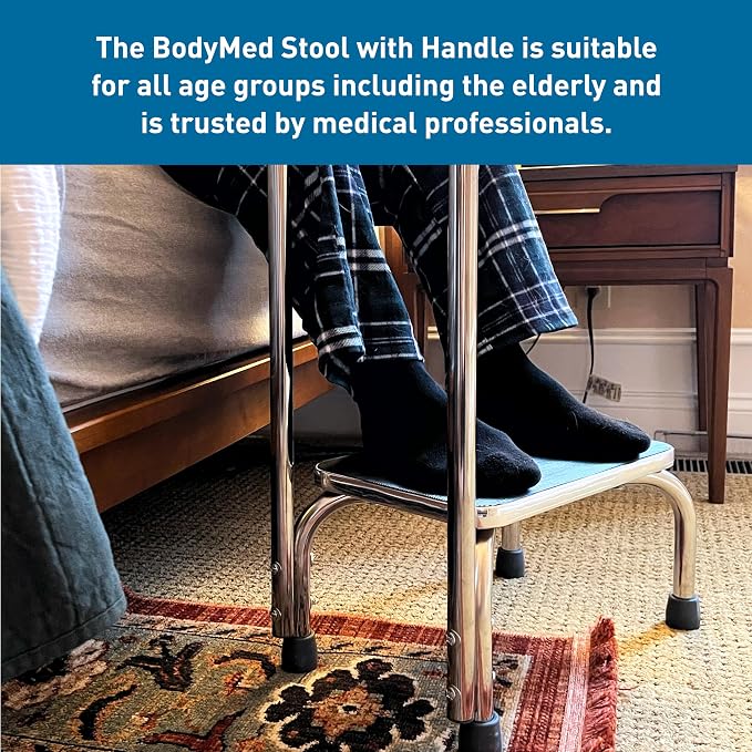 BodyMed Heavy-Duty Foot Step Stool with Handle and Non-Slip Rubber Platform for Seniors & Adults – Holds up to 300lbs, 9 ½ in. Step Up, 18”L x 11.5”W x 34”H