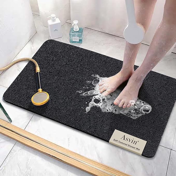 Asvin Soft Textured Bath, Shower, Tub Mat, 24x32 Inch, Phthalate Free, Non Slip Comfort Bathtub Mats with Drain, PVC Loofah Bathroom Mats for Wet Areas, Quick Drying