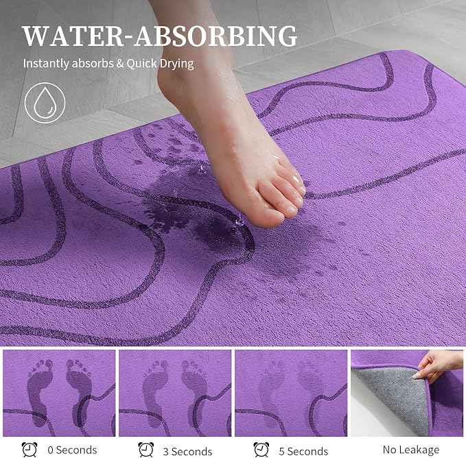 YIHOUSE Memory Foam Bathroom Rugs Sets 3 Piece - Extra Thick Ultra Soft Absorbent Bath Mat Set, Non-Slip Machine Washable Bath Rugs for Bathroom, Tub & Shower, Home Decor Accessories, Purple