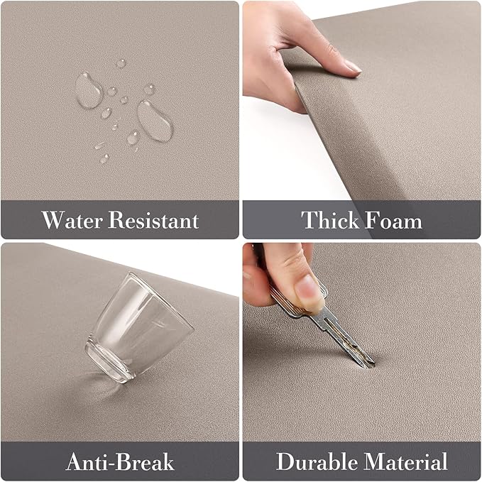 HappyTrends 2 PCS Kitchen Mat Cushioned Anti-Fatigue Floor Mat, Heavy Duty Ergonomic Comfort Foam Standing Mat, Waterproof Non-Slip Kitchen Rugs for Home, Office(17.3"x28"+17.3"x47",Khaki)