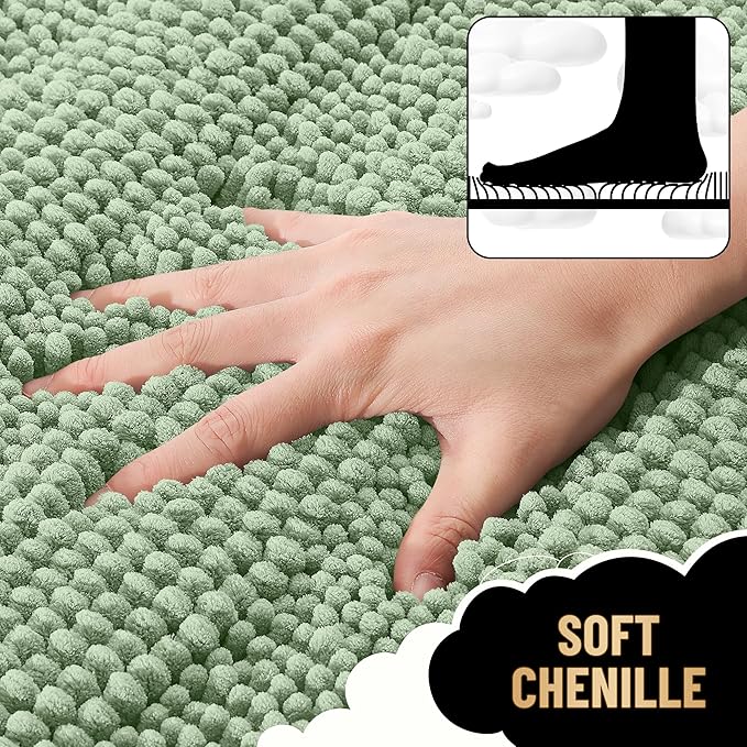 OLANLY Thick Bathroom Runner Rugs 47x17, Extra Absorbent Chenille Striped Bath Rugs, Rubber Backing, Machine Wash Dry, Long Bath Mats for Bathroom, Tub and Shower, Home Decor Accessories, Sage Green