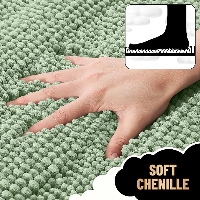 OLANLY Thick Large Bathroom Rugs 45x27, Extra Soft Absorbent Chenille Striped Bath Rugs, Rubber Backing, Machine Wash, Bath Mats for Bathroom Floor, Tub and Shower, Home Decor Accessories, Sage Green