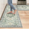 GENIMO Kitchen Rugs Non Slip Washable, 2PCS Kitchen Mats for Floor, Cushioned Standing Mat, Kitchen Runner Rug Floor Mat for Kitchen Decor, Laundry, Sink, Entryway, Home, 20"x32"+20"x59", Light Green