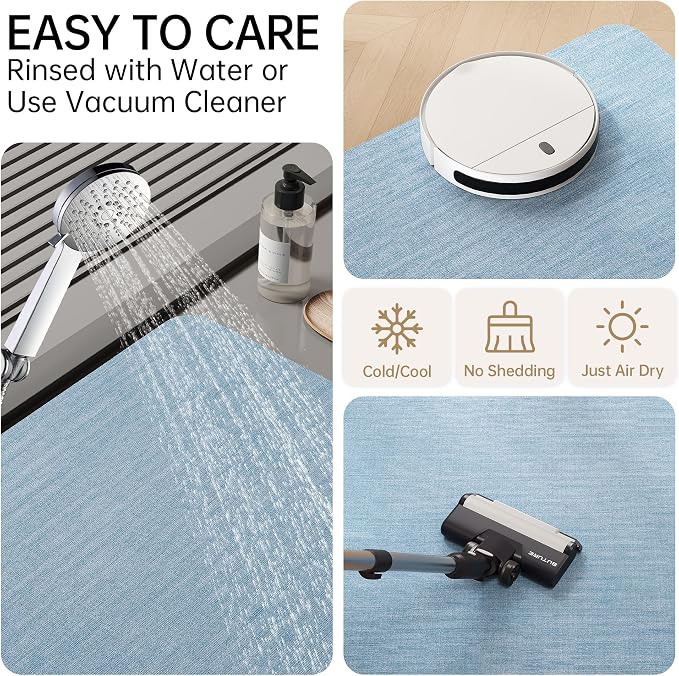 Mecko Bath Mat Rug, Rubber Non-Slip Quick Dry Absorbent Thin Bathroom Rugs Fit Under Door Bathroom Floor Mats-Shower Rug for in Front of Bathtub, Room Floor, Shower Room(Light Blue,20"x32")