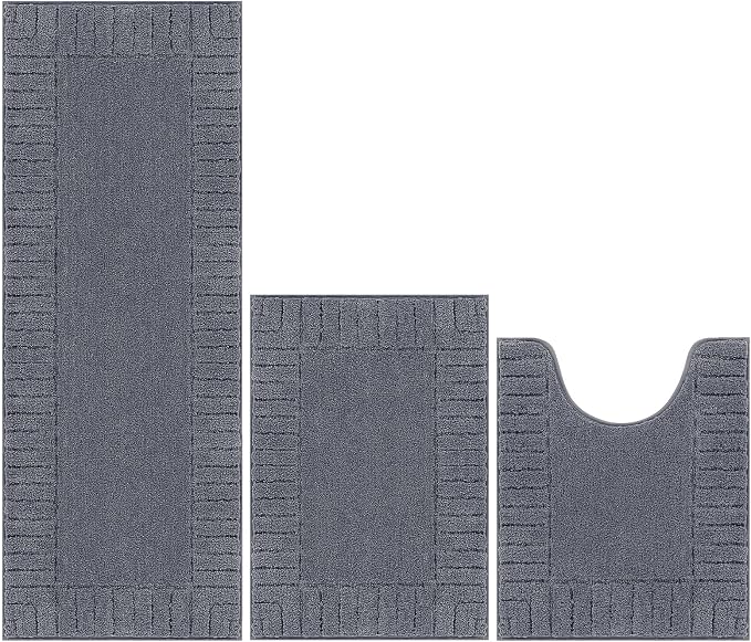 Pauwer Bathroom Rugs Sets 3 Piece Bathroom Shower Rugs with U-Shaped Contour Toilet Mat Absorbent Microfiber Plush Bath Mats Non Slip Bath Rugs Machine Washable Shaggy Bath Mat Set, Dark Grey