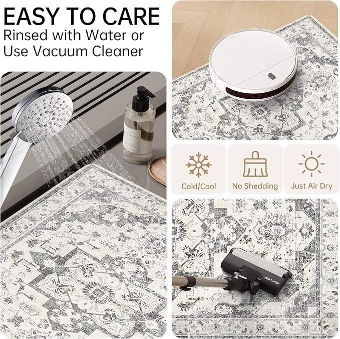 Mecko Bath Mat, Ultra Absorbent Quick Dry Bathroom Floor Mats-Rubber Non-Slip Thin Bathroom Rug Fit Under Door, Faux Suede Surface Shower Rug for Bathtub, Sink, Shower Room(Grey/White,16"x24")