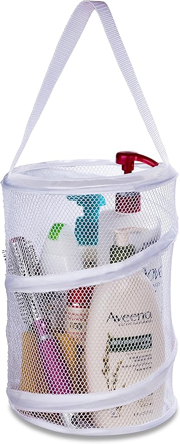 Handy Laundry Portable Shower Caddy – Foldable Mesh Organizer with Handle, Quick Dry, Large Compartments, Drainage Hole, Ideal for Dorm, College, Gym, Travel, Camp – White