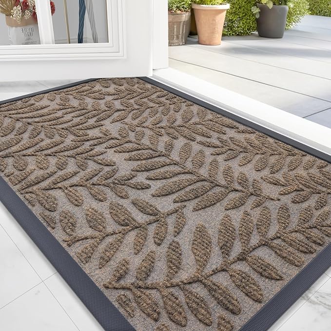 OLANLY Door Mat Indoor Outdoor Entrance, 29.5x17, Waterproof All-Weather All-Season Doormat, Sturdy Natural Rubber, Stain and Fade Resistant, Low Profile, Easy Clean Patio Entryway Mat, Medium Brown
